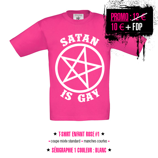 t-shirt enfant rose et blanc Satan Is Gay
