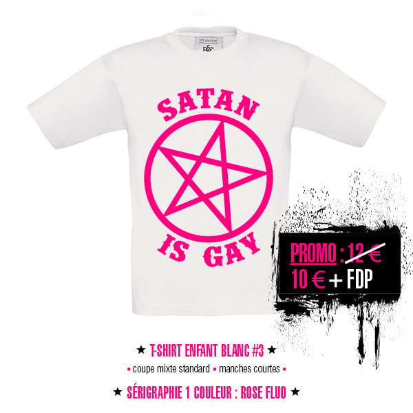 t-shirt enfant blanc et rose Satan Is Gay