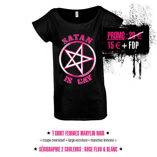 t-shirt femmes oversized noir et rose et blanc Satan Is Gay